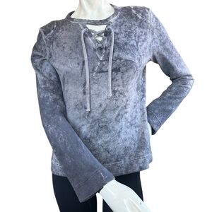Diesel Gray Acid Stone Washed Lace Up Neckline Pullover Sweatshirt Size Medium